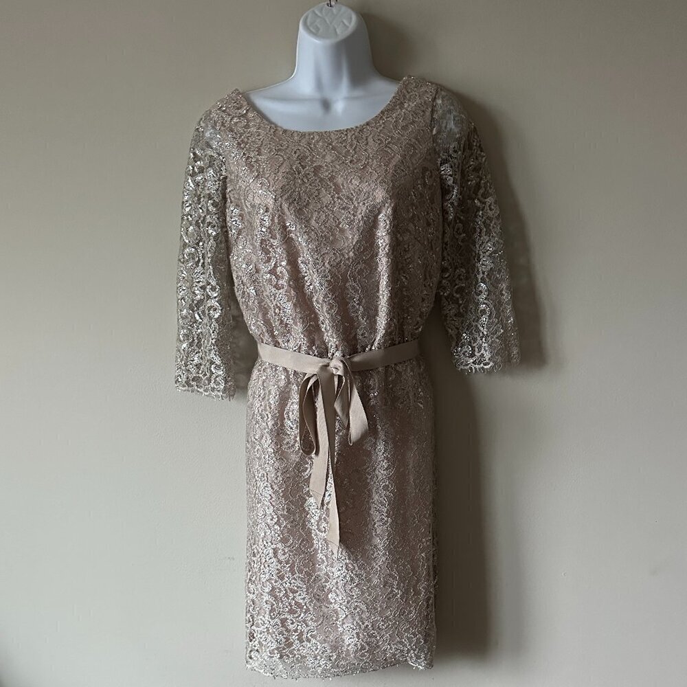 Shoshanna Lace 3/4 sleeve, light pink/silver dress - Size 6